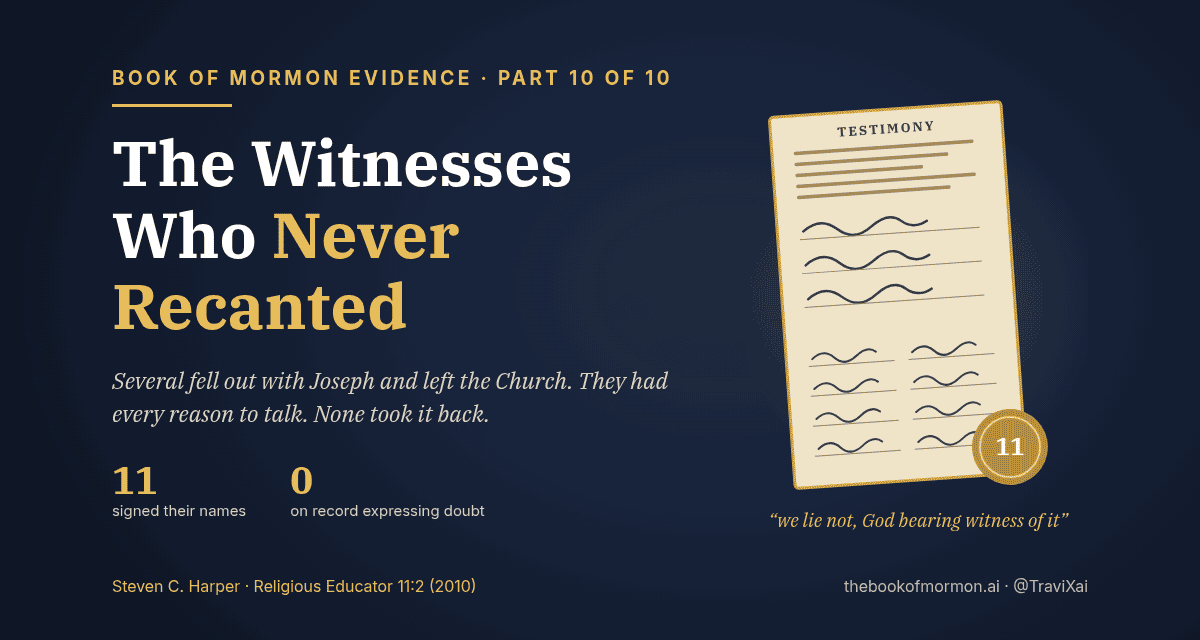 Book of Mormon Evidence, Part 10 of 10: The Witnesses Who Never Recanted
