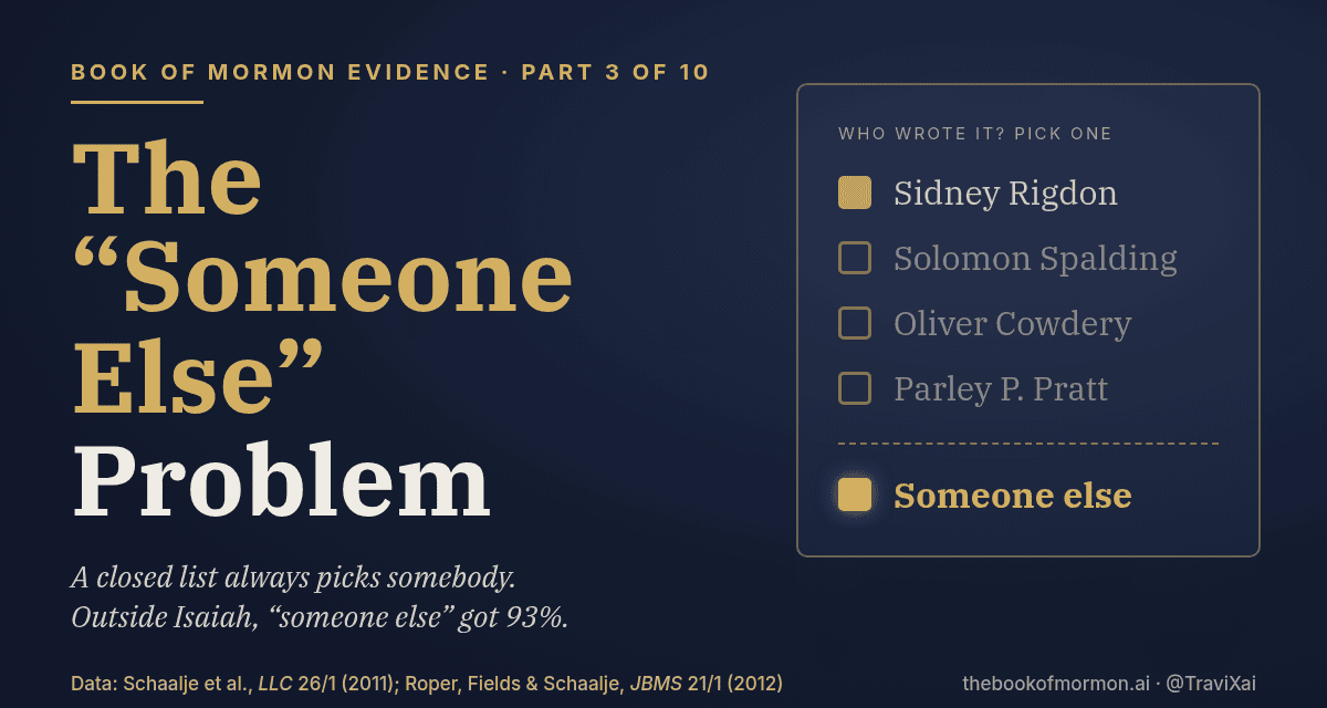 Book of Mormon Evidence, Part 3 of 10: The “Someone Else” Problem